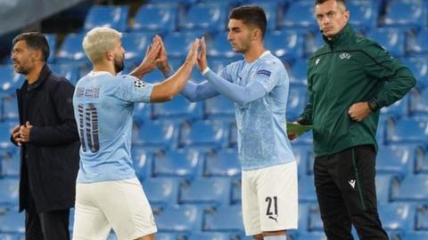 Sergio Aguero comes off for Ferran Torres