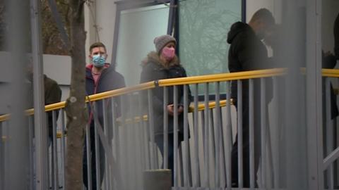 People queuing at York's Askham Bar vaccination site