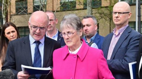 Family of Patsy Kelly outside Police Ombudsman office