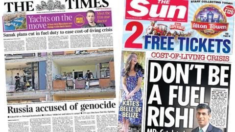 The Times and the Sun front pages 21 March 2022