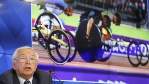 Vladimir Lukin, President of the Russian Paralympic Committee attending a news conference in Moscow