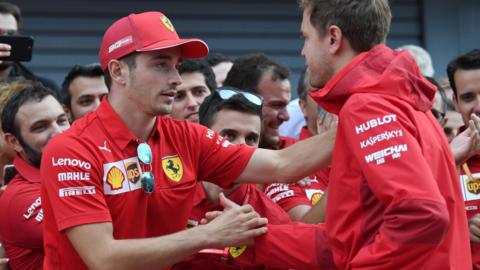 Charles Leclerc and Sebastian Vettel shake hands