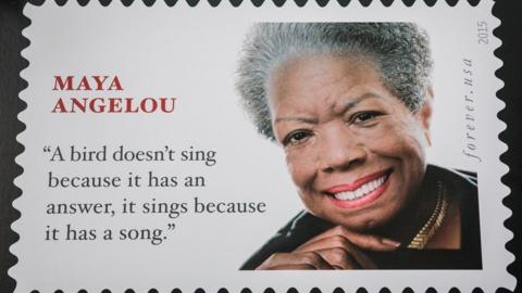 The Maya Angelou Forever Stamp pictured on 20 August, 2015 in New York. It features the writer's face and a quote - now known to be by someone else.