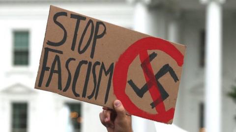 Stop Fascism protest sign outside the White House
