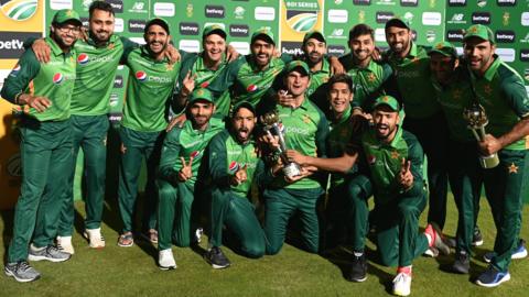 Pakistan with the ODI series trophy