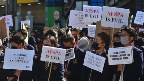 Naga People attend a mass rally to repeal Armed Forces Special Power Act (AFPSA) in Kohima, Nagaland on 17 December 2021.