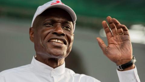 Congolese Presidential candidate Martin Fayulu addresses his supporters during a campaign rally in Goma, North Kivu province, Democratic Republic of the Congo November 30, 2023.