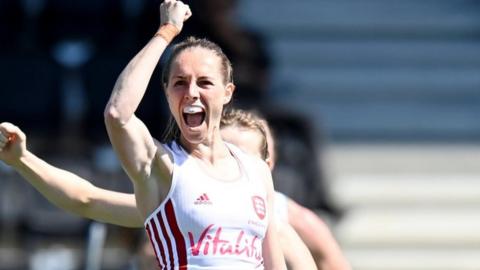 England Hockey's Jo Pinner celebrates