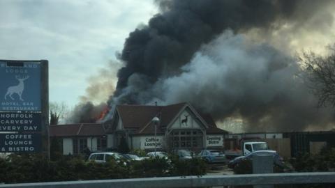 Pillar of smoke rising from Breckland Lodge