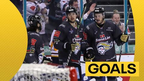 Belfast Giants celebrate victory over Guildford Flames