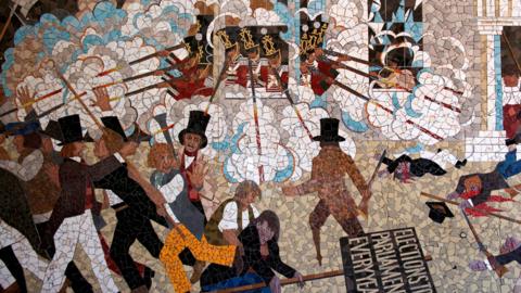 A scene from the original Chartist mural in Newport