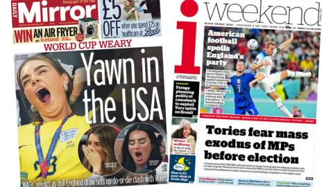 The Daily Mirror and i weekend front pages 26 November 2022