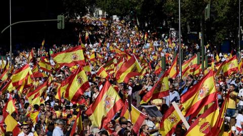 Thousands of demonstrators are seen on the streets of Madrid