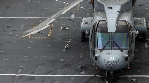 Merlin helicopter on the flight deck of HMS Illustrious