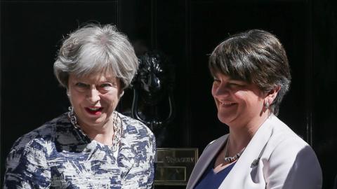 UK Prime Minister Theresa May with DUP leader Arlene Foster