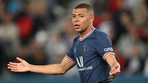 Kylian Mbappe gestures