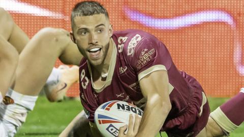 Jack Walker smiles after scoring a try for Hull KR v Catalans Dragons