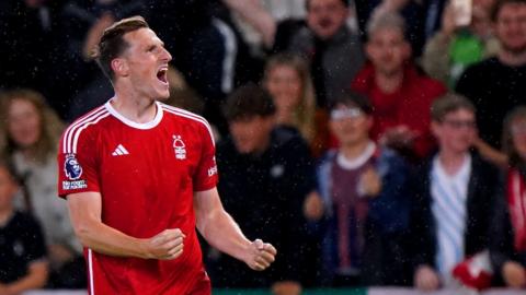 Chris Wood celebrates scoring for Nottingham Forest