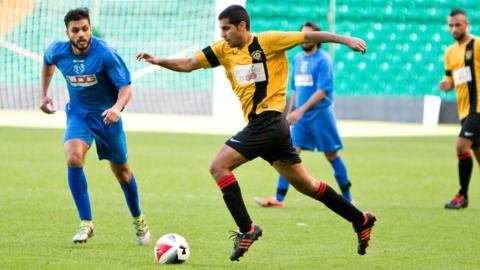 Singh Sabha Slough in action against London APSA during the UK Asian Football Championship at Celtic Park