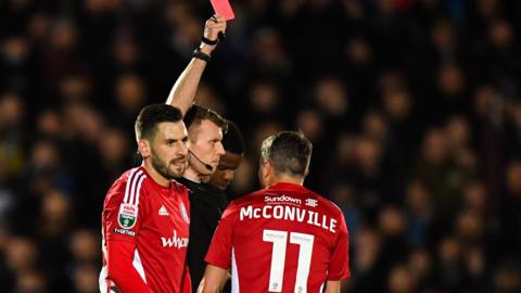 Sean McConville is sent off against Bolton