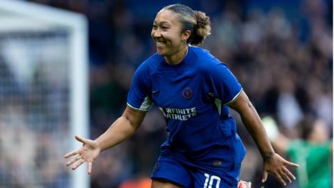 Lauren James celebrates scoring against Liverpool in the 5-1 Women's Super League win