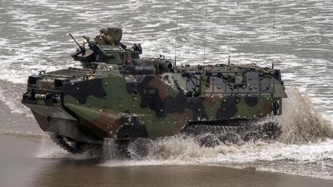 File image of US amphibious assault vehicle near Camp Pendleton, California in 2014