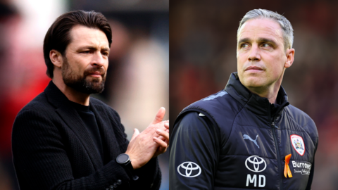 Swansea City head coach Russell Martin and Barnsley boss Michael Duff