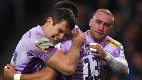 Stuart Hogg celebrates with Exeter