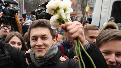 Egor Zhukov celebrates after court verdict, 6 Dec 19