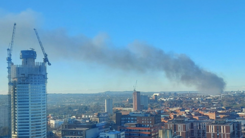 Smoke from the fire, visible from Birmingham