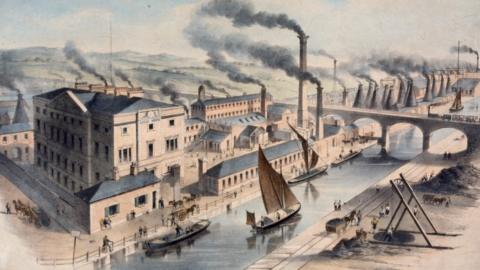painting by unknown artist of Sheaf Works, Sheffield c.1850
