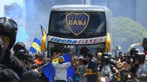 The Boca Juniors team bus ahead of the Copa Libertadores final second leg.