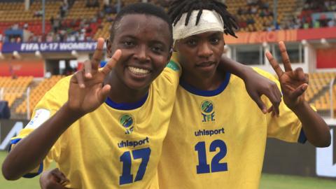 Christer Bahera and Diana Mnally celebrate against France