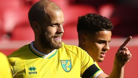 Teemu Pukki celebrates scoring against Bristol City