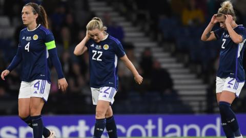 Scotland's Rachel Corsie, Erin Cuthbert and Nicola Docherty