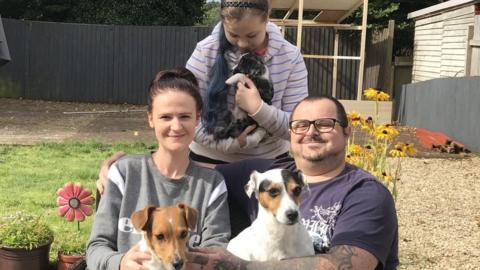 Sarah Hillier, her partner Gavin, daughter Michaela and dogs Ariel and Ffi