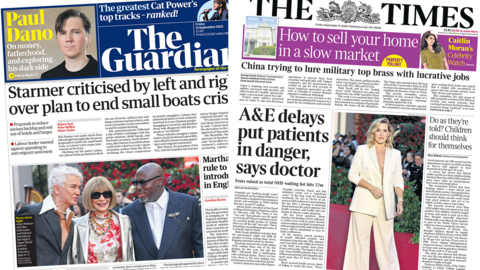 Front page of the Guardian and the Times.