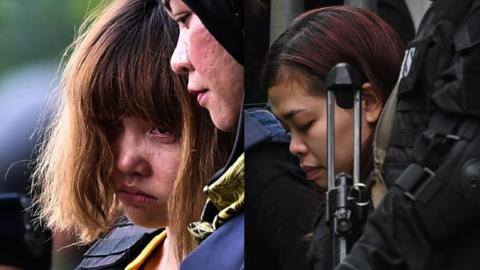 Composite image of Doan Thi Huong (left) and Siti Aisyah (right) pictured outside a court in Malaysia, 1 March 2017.