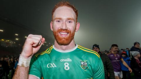 Conor Glass celebrates after Glen's nail-biting win at Pairc Esler