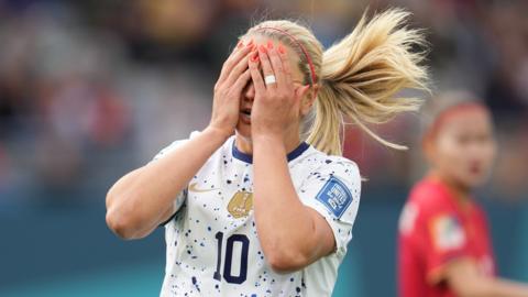 United States captain Lindsey Horan reacts during the Women's World Cup match with Vietnam