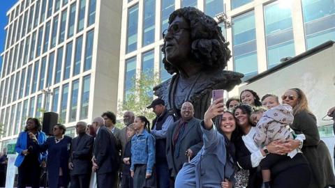 The sculpture of Betty Campbell was unveiled in Cardiff’s Central Square on Wednesday