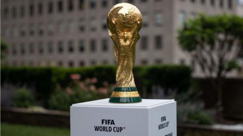 The World Cup trophy during the Qatar 2022 tournament