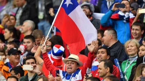 Chile fans cheer ahead of the 2017 Confederations Cup group B football match between Germany and Chile at the Kazan Arena Stadium in Kazan on June 22, 2017