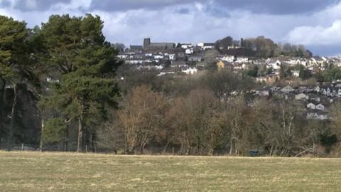 Cefn yr Hendy fields, with Llantrisant in the background