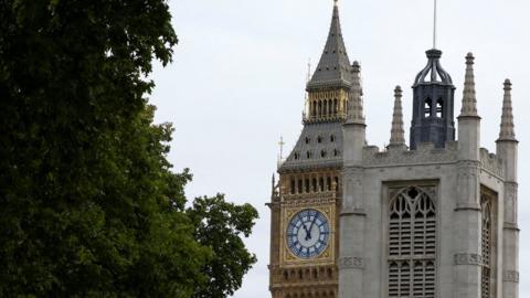 The tower housing the Big Ben bell, near Westminster Abbey,