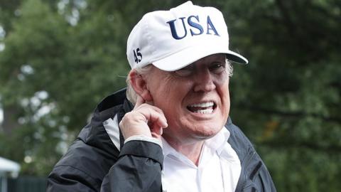 Donald Trump at the White House, after a visit to hurricane-hit Florida