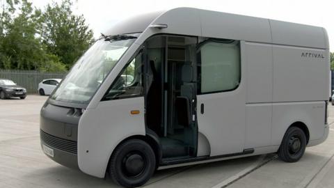 An Arrival all-electric van. It is grey in colour.