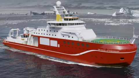 An artist's impression of the RRS Sir David Attenborough on icy seas