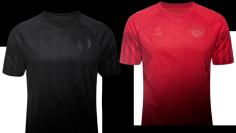 Denmark's World Cup kit - black (left) and red (right)