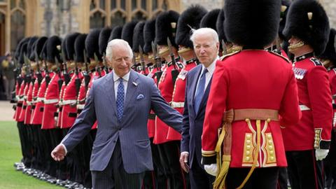 King Charles III meets with the President of the United States Joe Biden at Windsor Castle on 10 July 2023 in Windsor, England